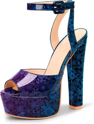 Women's Platform Chunky High Heel Sandals Open-Toe Ankle Strap Party Evening Shoes