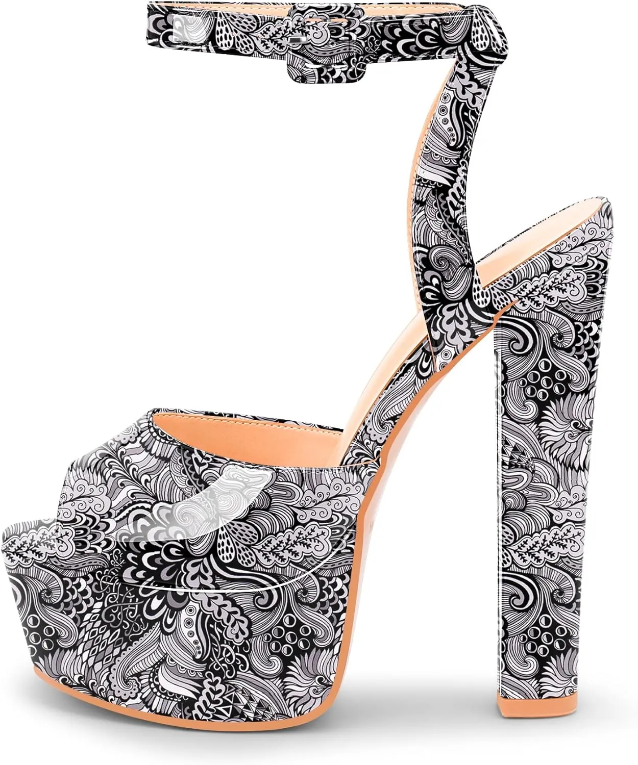 Women's Platform Chunky High Heel Sandals Open-Toe Ankle Strap Party Evening Shoes
