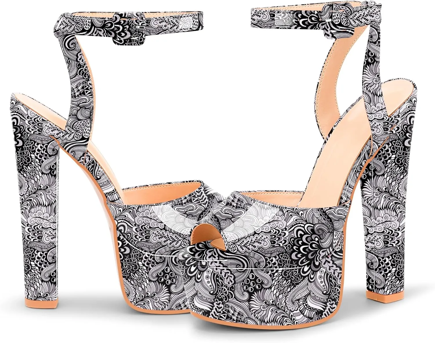 Women's Platform Chunky High Heel Sandals Open-Toe Ankle Strap Party Evening Shoes