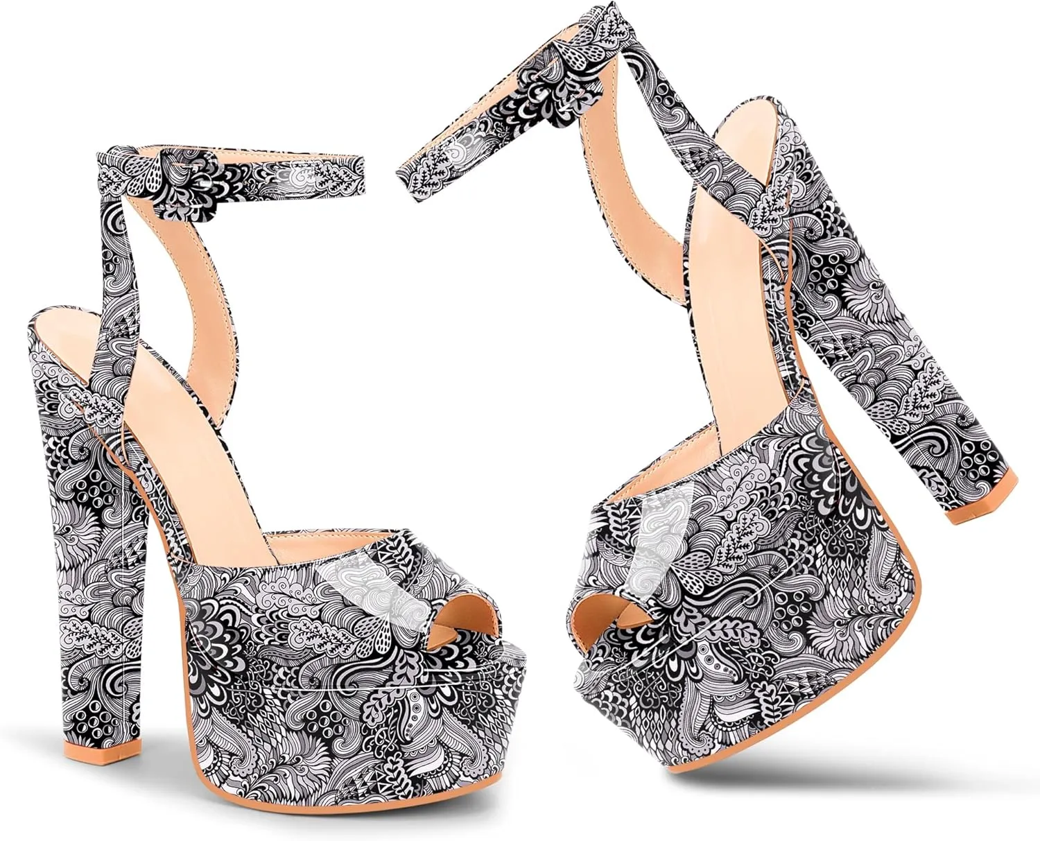 Women's Platform Chunky High Heel Sandals Open-Toe Ankle Strap Party Evening Shoes