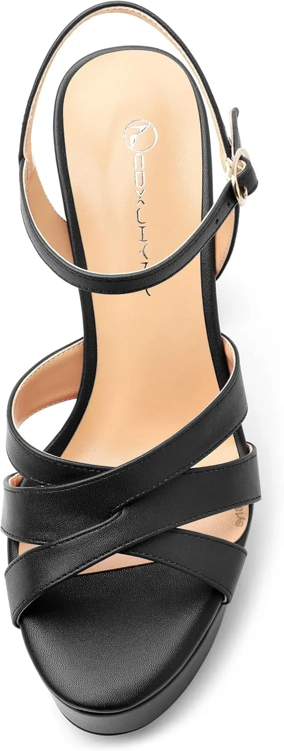 Women's Platform High Heels Sandals Round Open Toe Strappy Pumps Lace Up Dress Party Summer Shoes4.7''