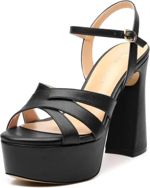 Women's Platform High Heels Sandals Round Open Toe Strappy Pumps Lace Up Dress Party Summer Shoes4.7''