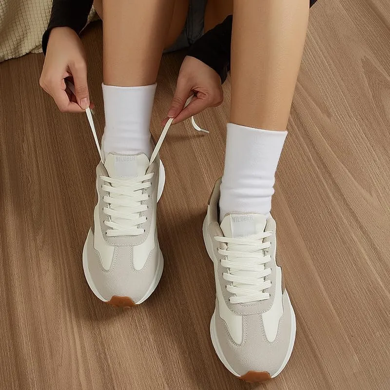 Women's Platform Retro Style Sneakers - Lace-up Classic Fashion Stylish Tennis Running Walking Shoes