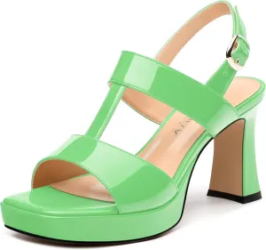 Women's Platform Sandals, Buckle Ankle Strap Open Toe Heeled Sandal, Fashion High Heel Sandals for Wedding Partying Dating