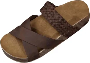 Womens Platform Sandals Open Toe Crisscross Band Upper Flatform Slide Sandal Summer Casual Slip On Walking Shoes