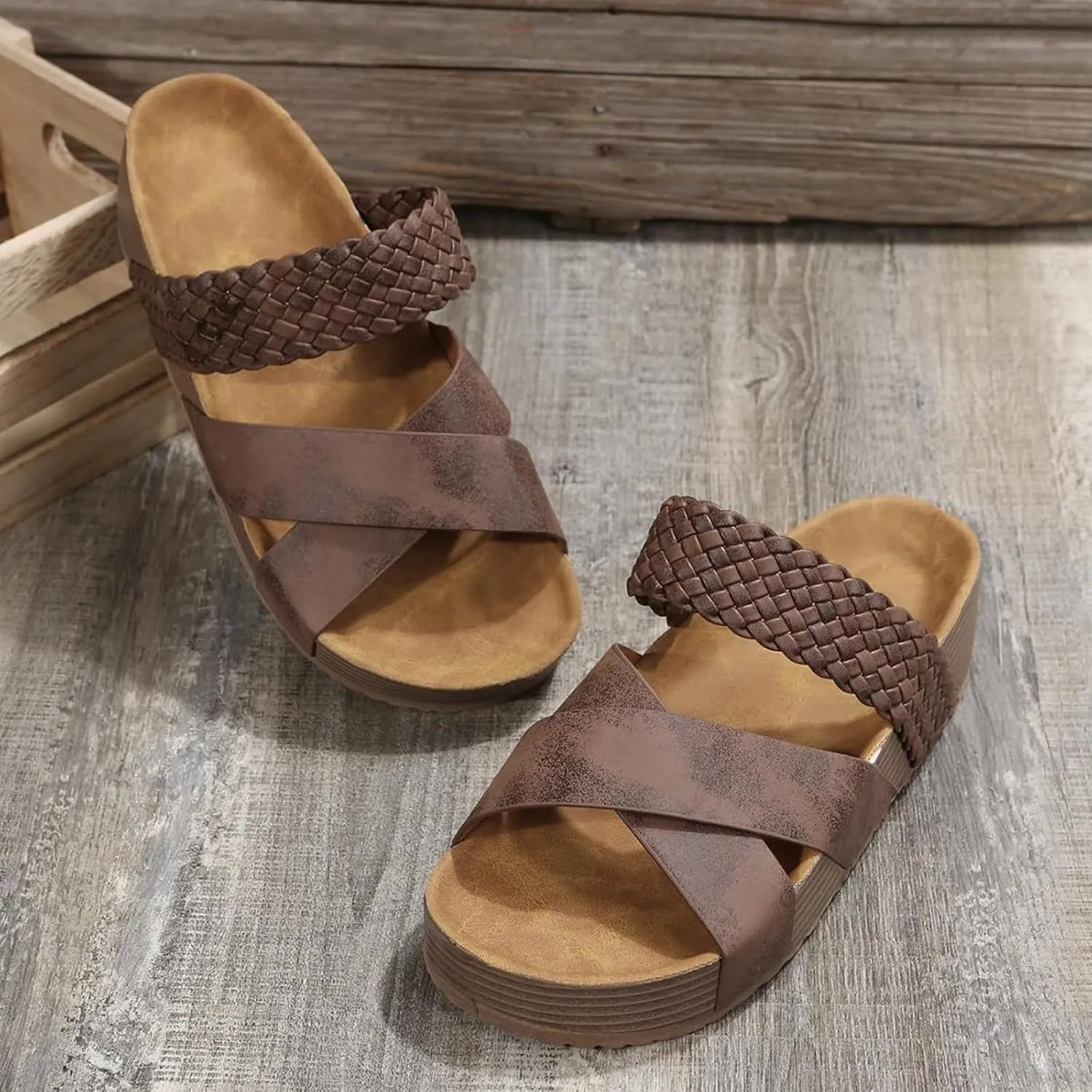 Womens Platform Sandals Open Toe Crisscross Band Upper Flatform Slide Sandal Summer Casual Slip On Walking Shoes