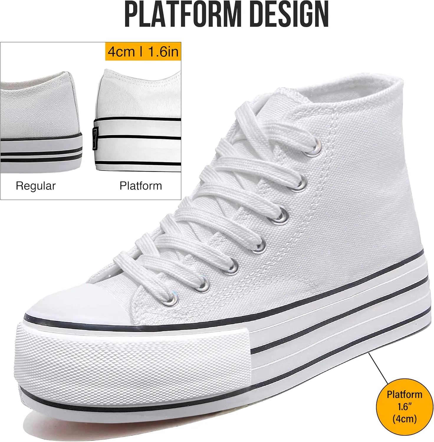 Women's Platform Sneakers 4cm Height Increase, Classic Canvas Platform Low Top Sneakers for Women and Teen Girls, Multiple Colors Fashion Trendy Cute Shoes
