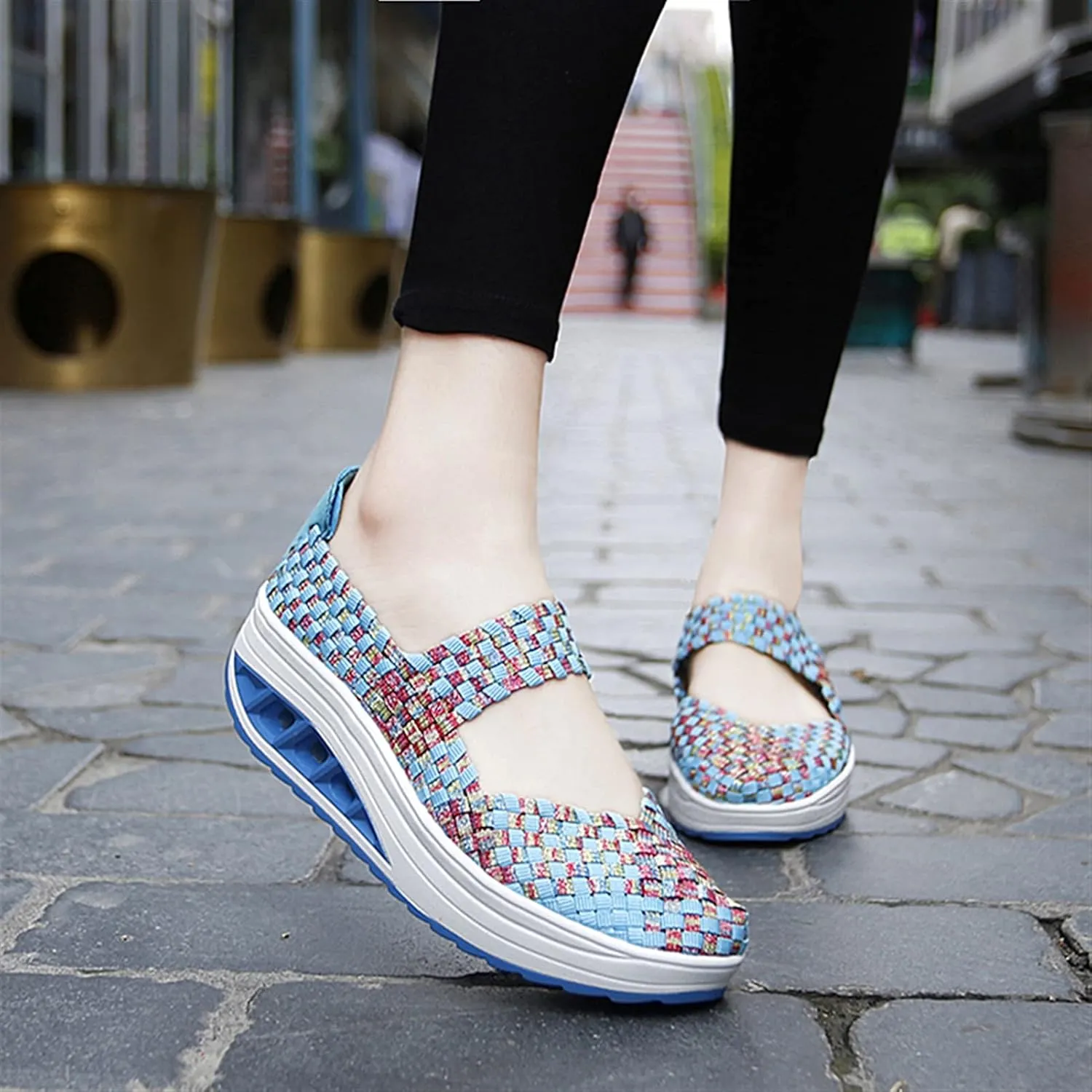 Women's Platform Wedge Sandals Slip on Woven Pumps Mary Jane Shoes Comfortable Walking Shoes