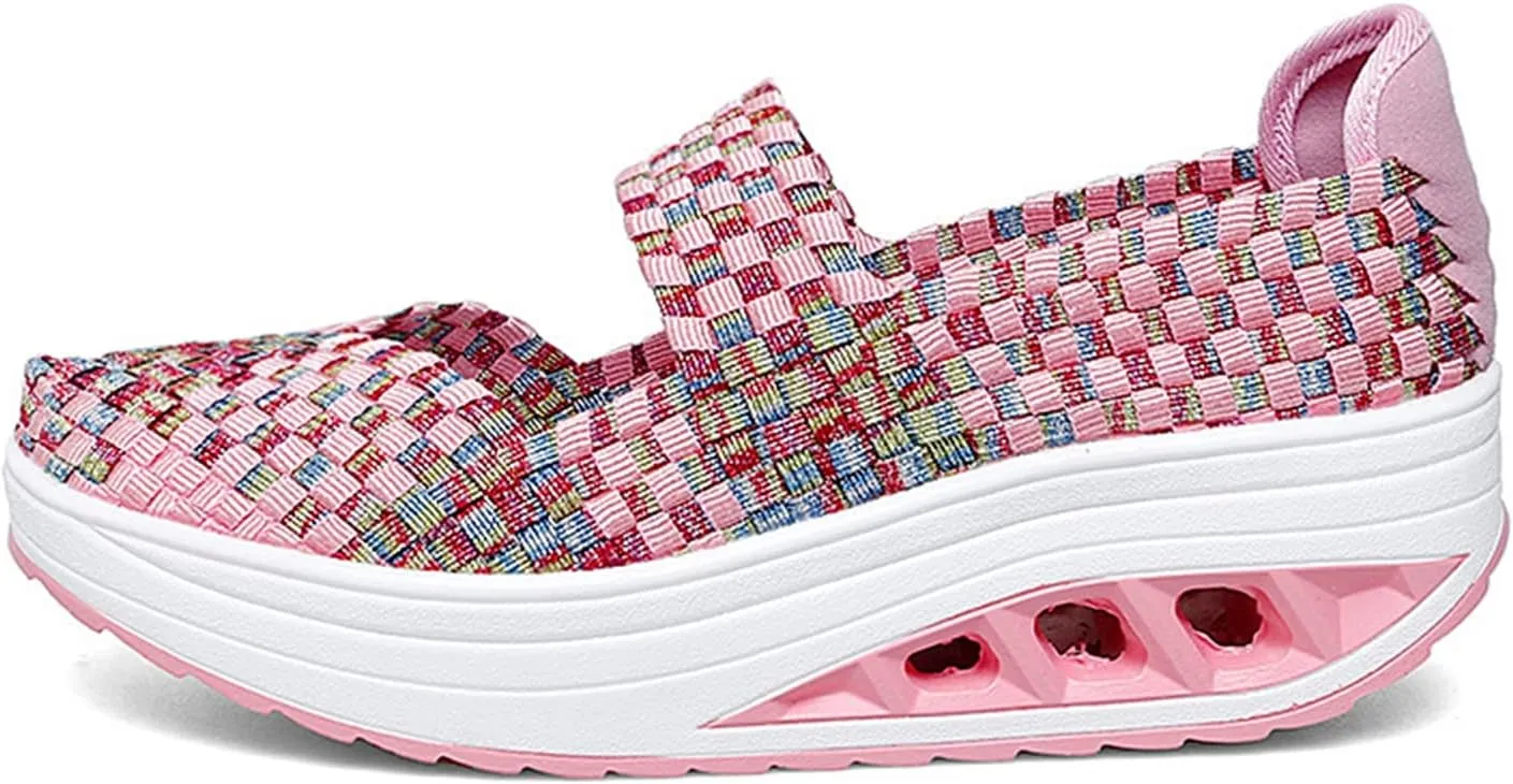Women's Platform Wedge Sandals Slip on Woven Pumps Mary Jane Shoes Comfortable Walking Shoes