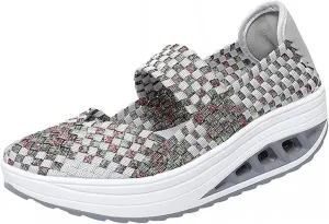 Women's Platform Wedge Sandals Slip on Woven Pumps Mary Jane Shoes Comfortable Walking Shoes