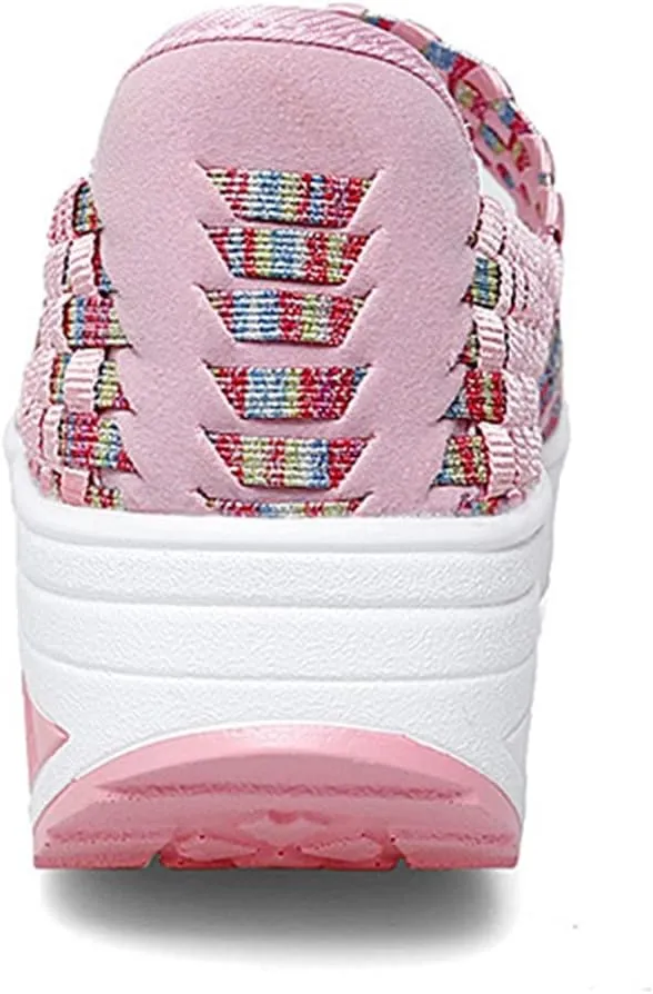 Women's Platform Wedge Sandals Slip on Woven Pumps Mary Jane Shoes Comfortable Walking Shoes