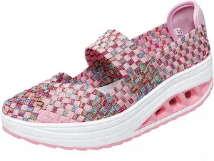 Women's Platform Wedge Sandals Slip on Woven Pumps Mary Jane Shoes Comfortable Walking Shoes