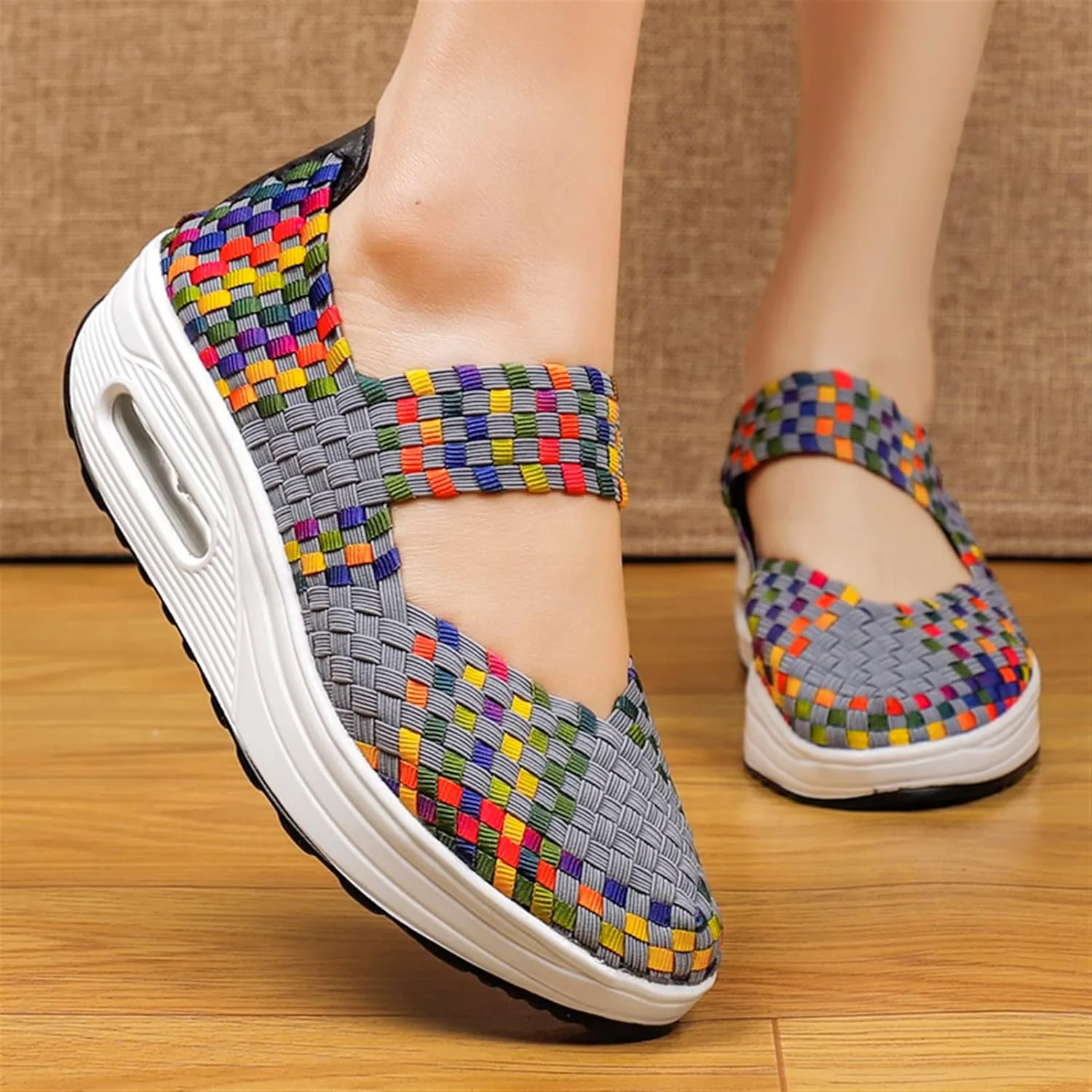 Women's Platform Wedge Sandals Woven Pumps Mary Jane Shoes Comfortable Walking Shoes