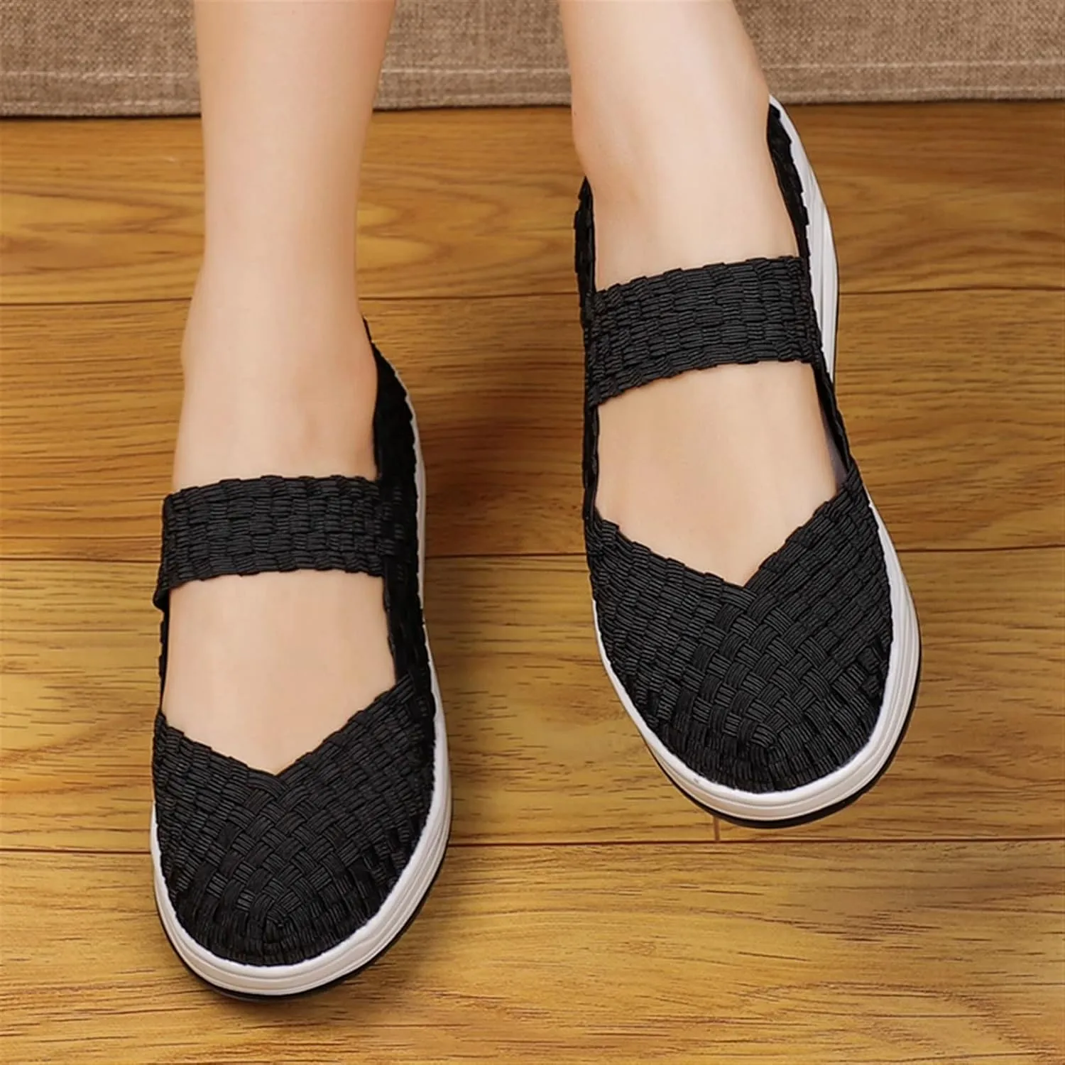 Women's Platform Wedge Sandals Woven Pumps Mary Jane Shoes Comfortable Walking Shoes