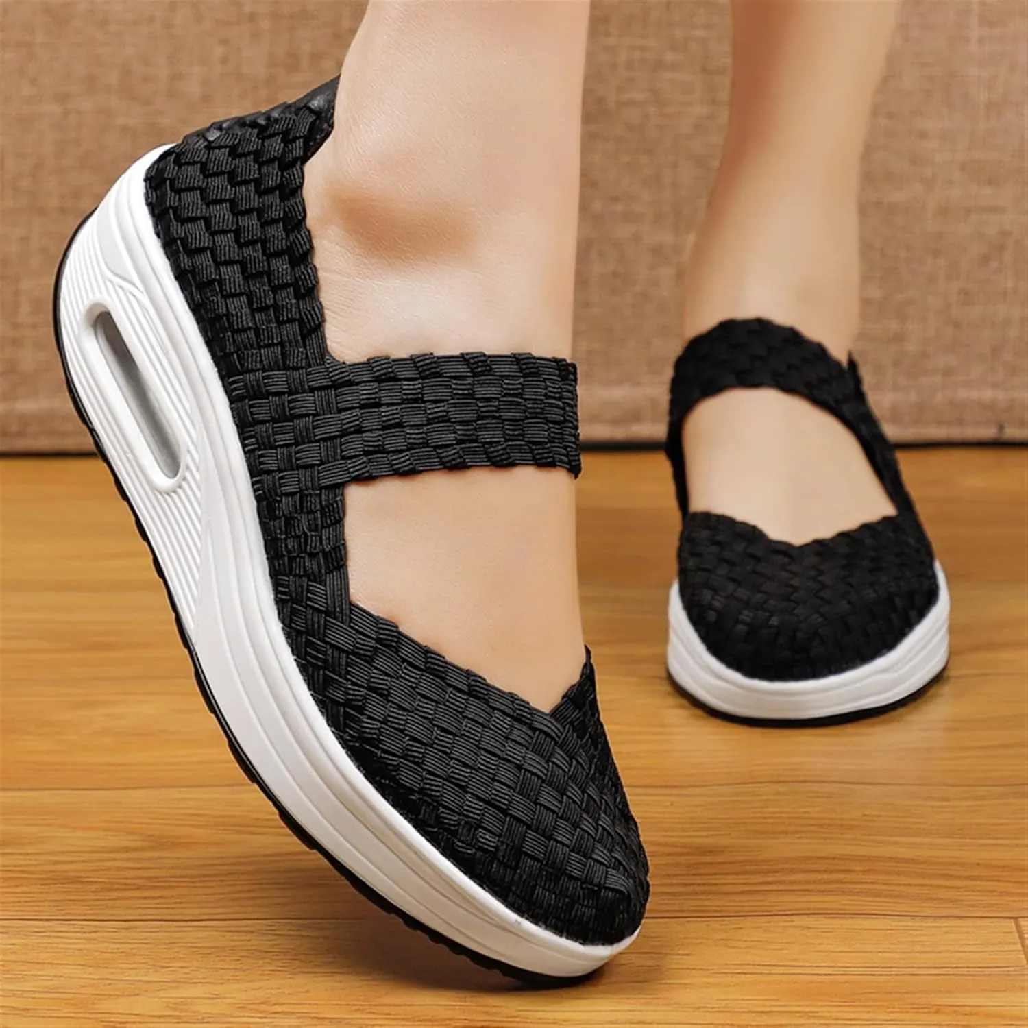 Women's Platform Wedge Sandals Woven Pumps Mary Jane Shoes Comfortable Walking Shoes