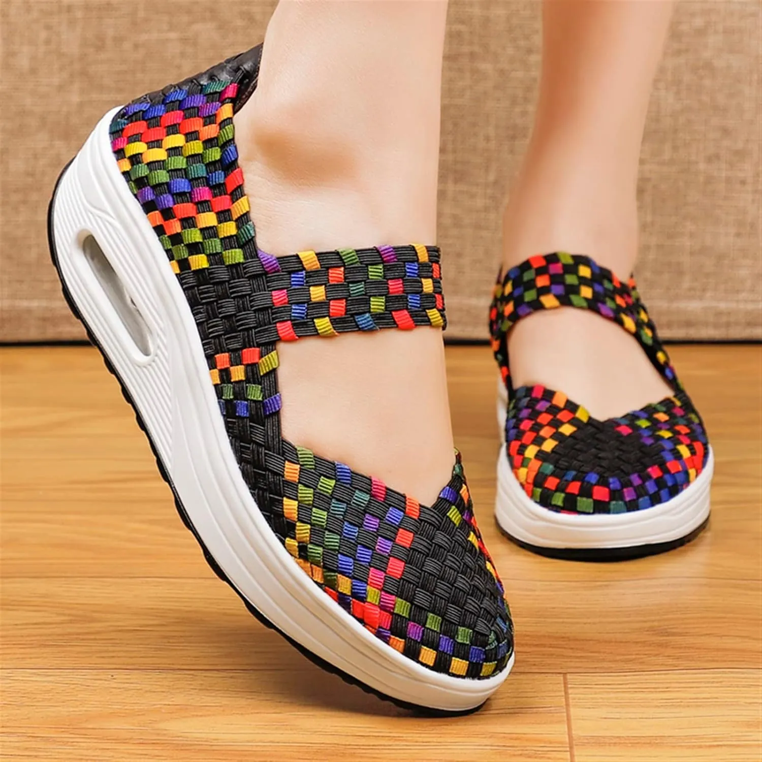 Women's Platform Wedge Sandals Woven Pumps Mary Jane Shoes Comfortable Walking Shoes