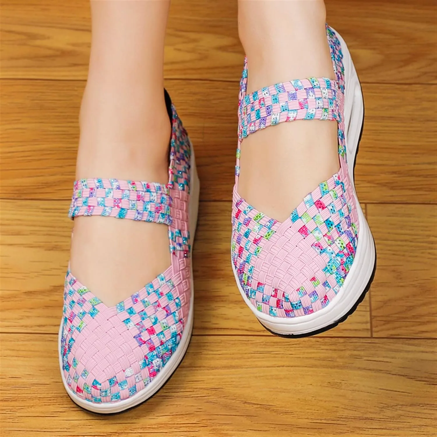 Women's Platform Wedge Sandals Woven Pumps Mary Jane Shoes Comfortable Walking Shoes