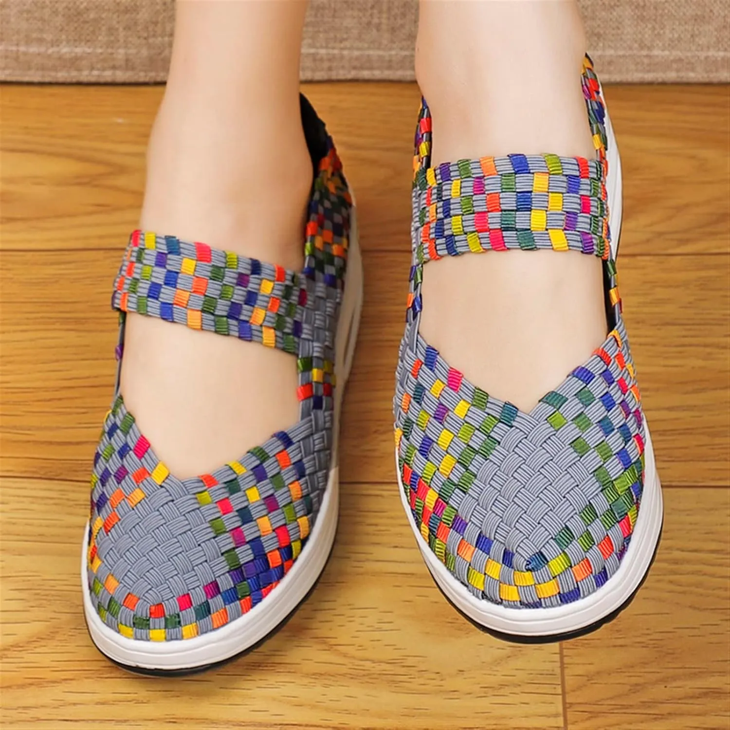 Women's Platform Wedge Sandals Woven Pumps Mary Jane Shoes Comfortable Walking Shoes