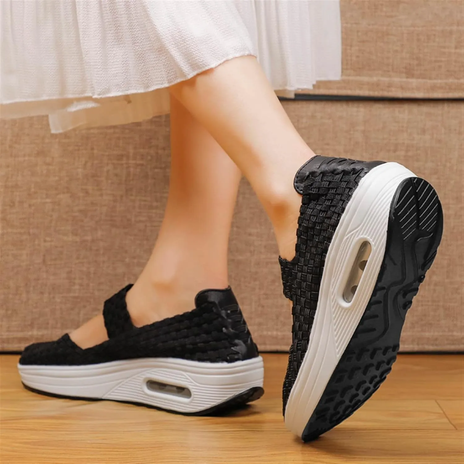 Women's Platform Wedge Sandals Woven Pumps Mary Jane Shoes Comfortable Walking Shoes