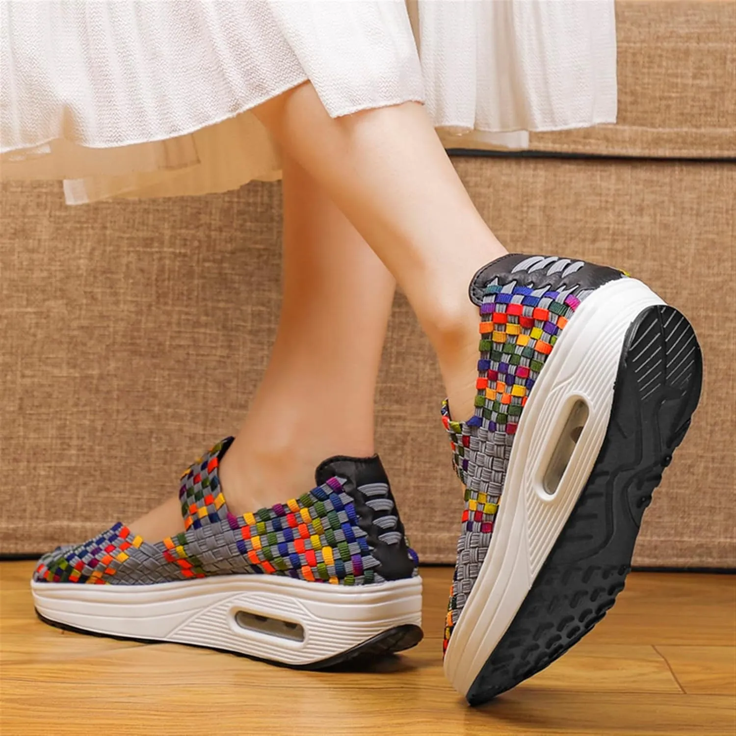 Women's Platform Wedge Sandals Woven Pumps Mary Jane Shoes Comfortable Walking Shoes