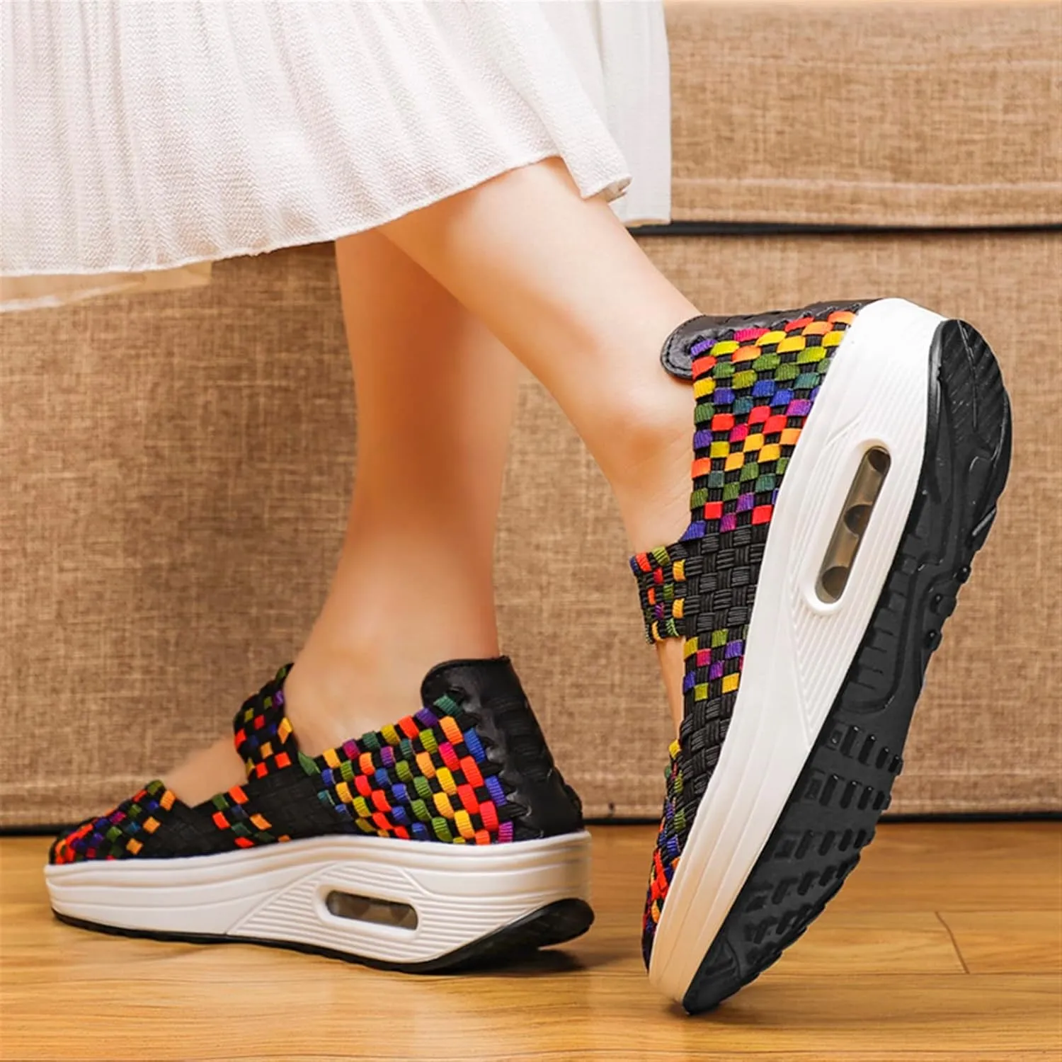 Women's Platform Wedge Sandals Woven Pumps Mary Jane Shoes Comfortable Walking Shoes