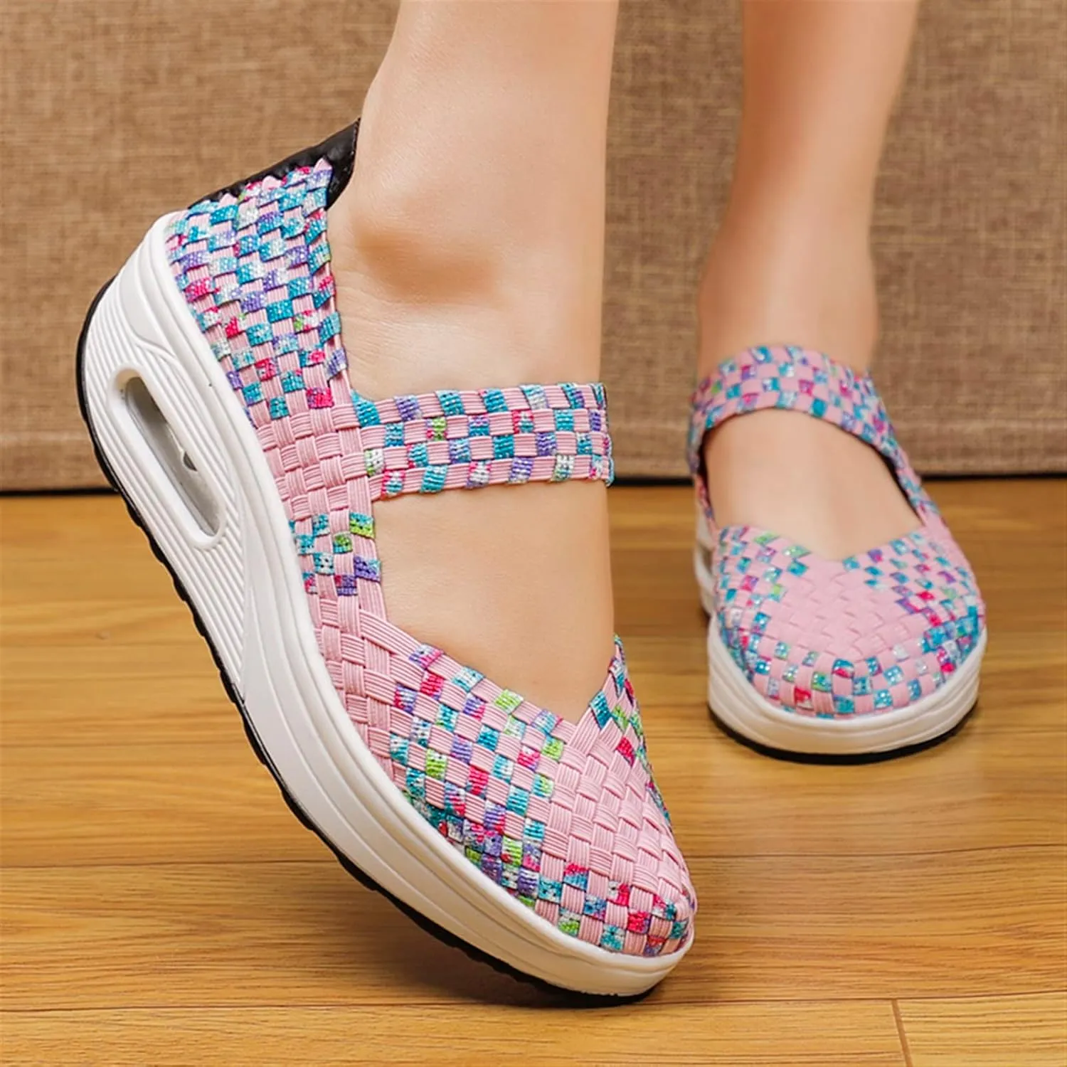 Women's Platform Wedge Sandals Woven Pumps Mary Jane Shoes Comfortable Walking Shoes