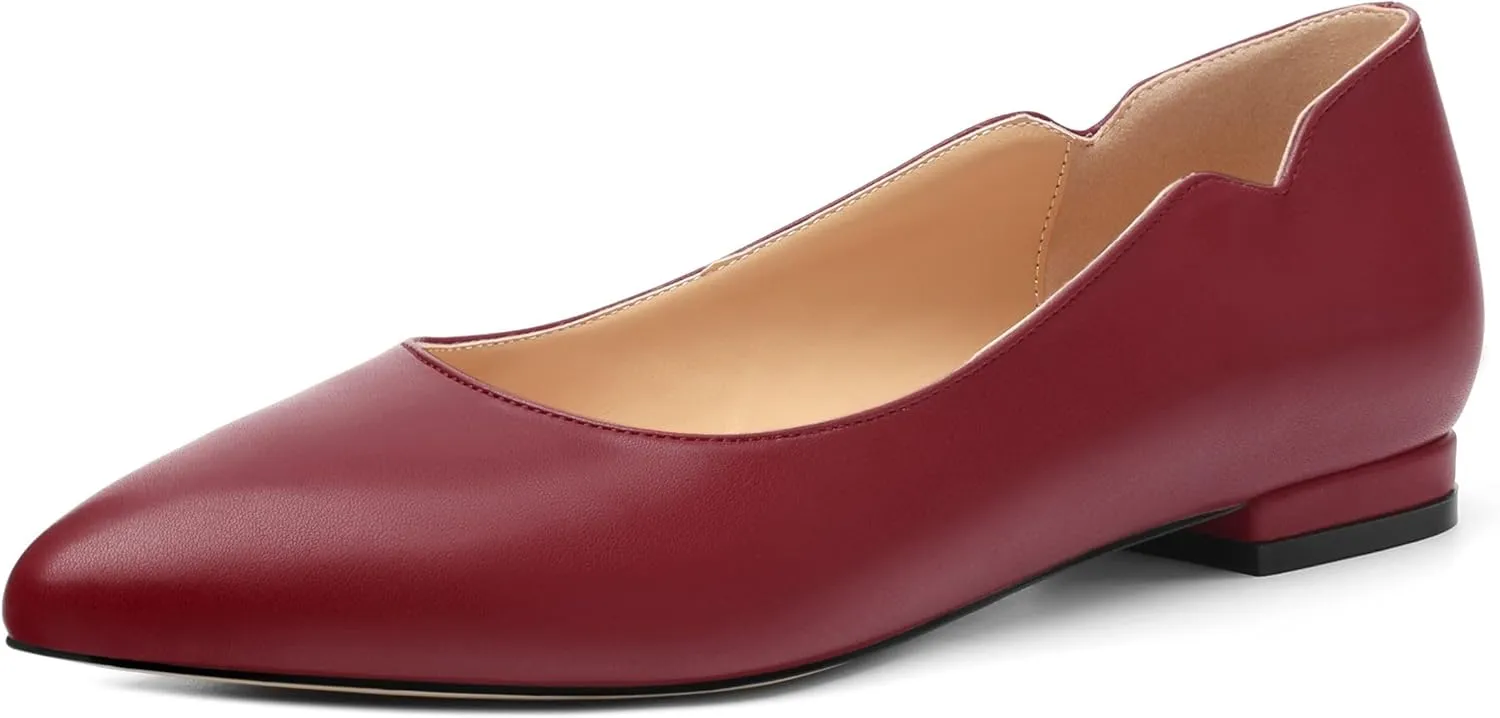 Women's Pointed Toe Ballet Flats Casual Low Heel Pumps V-Shaped Notches Slip On Comfort Dress Party Office Shoes for Women