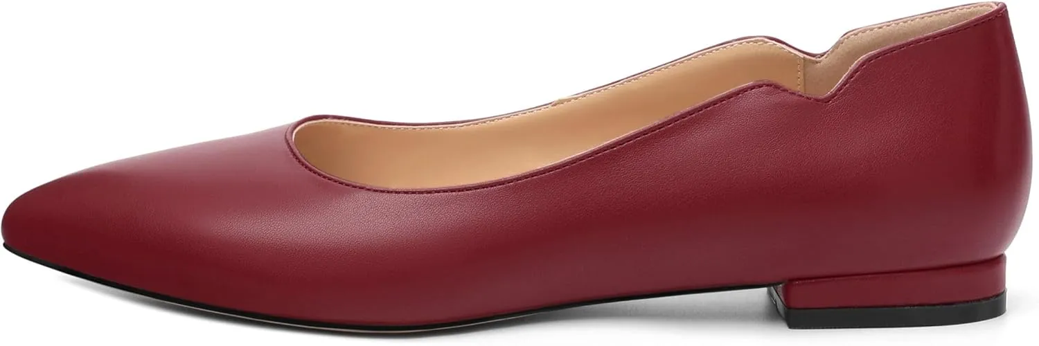 Women's Pointed Toe Ballet Flats Casual Low Heel Pumps V-Shaped Notches Slip On Comfort Dress Party Office Shoes for Women