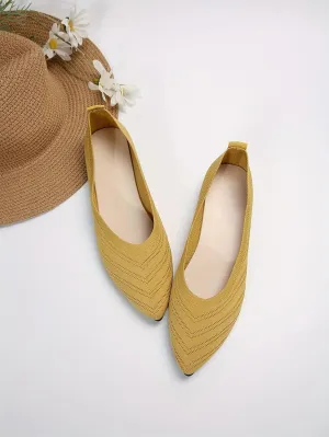 Women's Pointed Toe Flat Shoes, Solid Color Knitted Slip On Shoes, Casual Breathable Flats