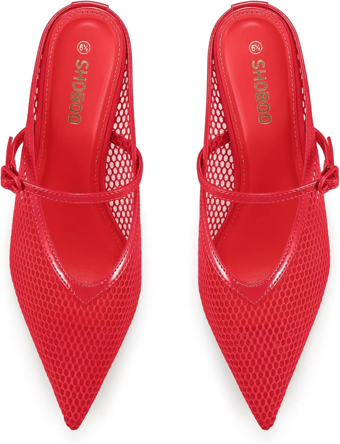 Women's Pointed Toe Kitten Heels Mesh Dress Sandals Slip On Pump Shoes with Strap for Casual Party Office