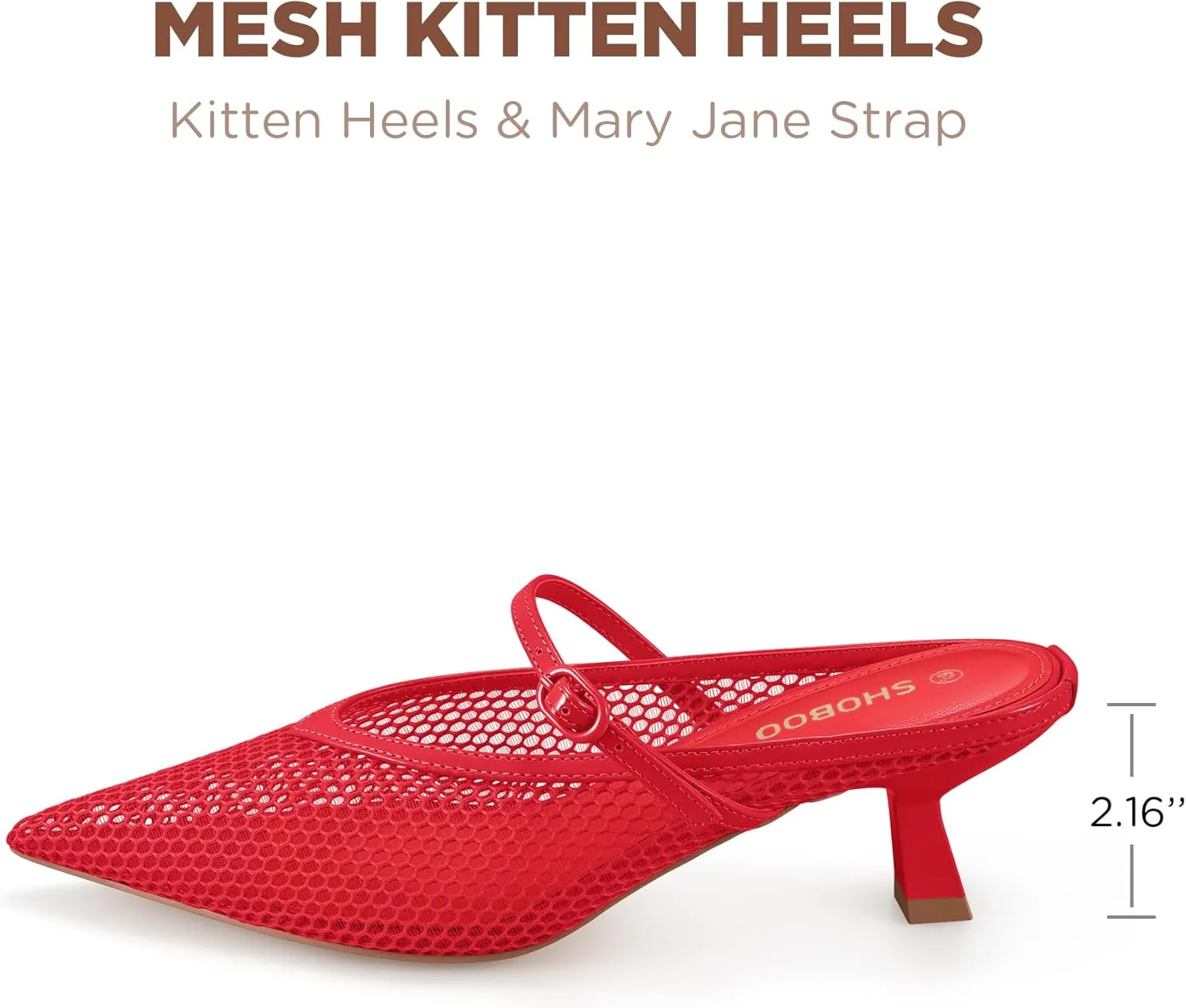 Women's Pointed Toe Kitten Heels Mesh Dress Sandals Slip On Pump Shoes with Strap for Casual Party Office