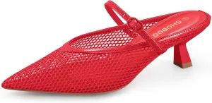 Women's Pointed Toe Kitten Heels Mesh Dress Sandals Slip On Pump Shoes with Strap for Casual Party Office