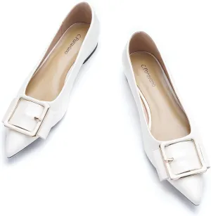 Women's Pointed Toe Square Buckle Flats Elegant Slip-On Ballet Flats Comfortable Dressy Shoes for Work Party Daily Wear
