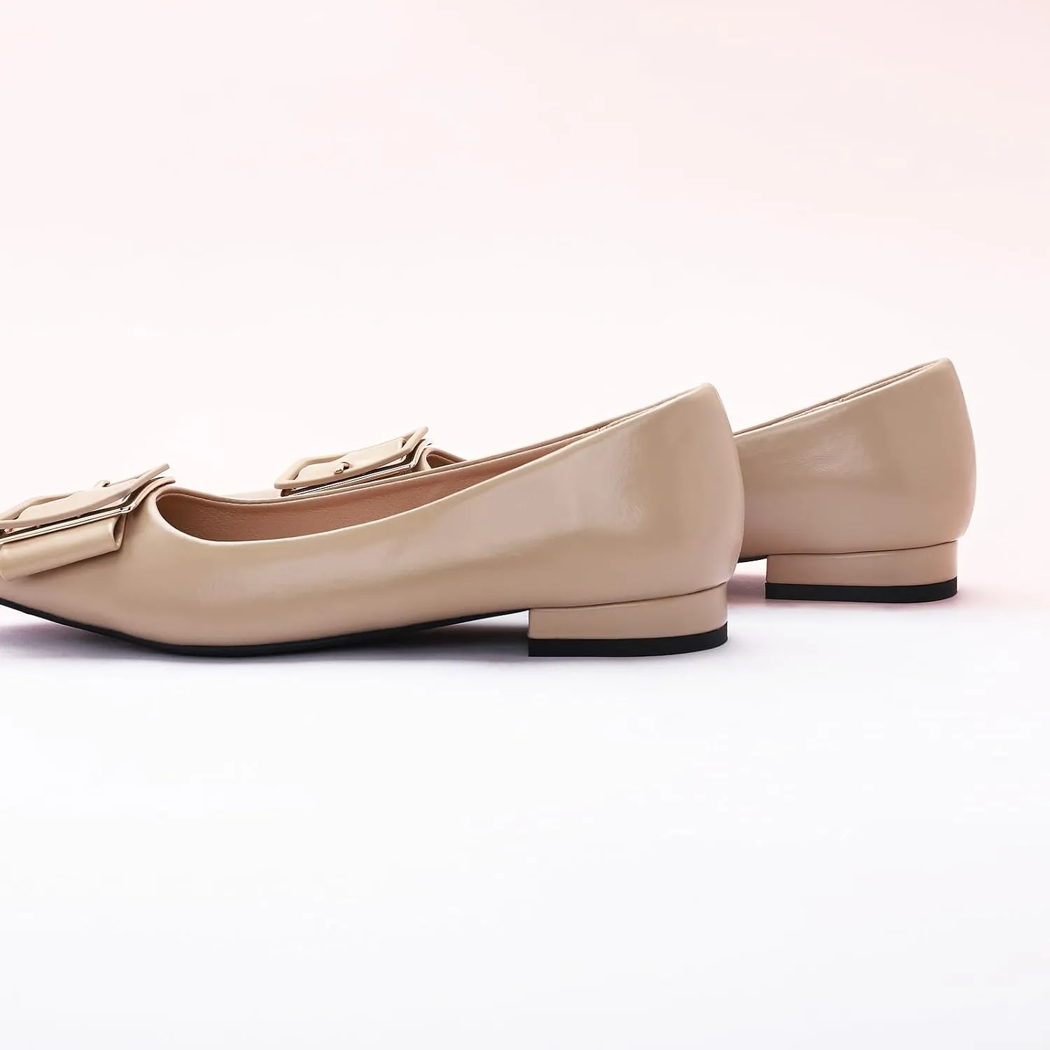 Women's Pointed Toe Square Buckle Flats Elegant Slip-On Ballet Flats Comfortable Dressy Shoes for Work Party Daily Wear