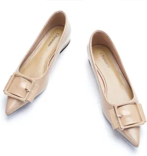 Women's Pointed Toe Square Buckle Flats Elegant Slip-On Ballet Flats Comfortable Dressy Shoes for Work Party Daily Wear