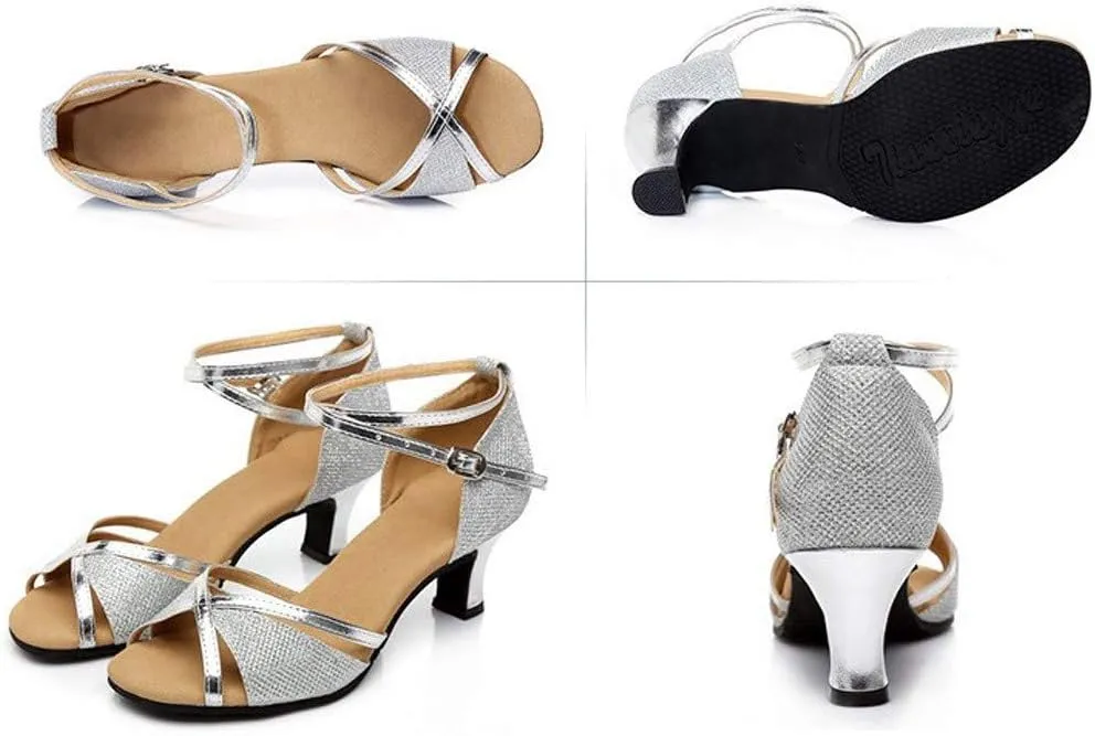 Women's Prom Dance Square Latin Ballroom Shoes Dance Shoes Women's Middle Heels Open Toe Strap Sandals