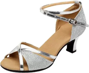 Women's Prom Dance Square Latin Ballroom Shoes Dance Shoes Women's Middle Heels Open Toe Strap Sandals