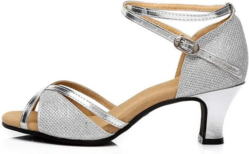 Women's Prom Dance Square Latin Ballroom Shoes Dance Shoes Women's Middle Heels Open Toe Strap Sandals