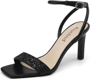 Womens Sandals Glitter Strappy High Heels Sandals Stiletto Heeled Sandals Ankle Strap Heels for Women Party Wedding Daily Wear Prom Sandals Shoes