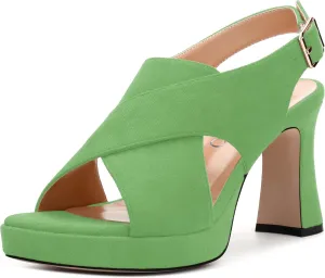 Womens Sandals Open Toe Platform Sandals Buckle Adjustable Strap Heeled Sandals Fashion Solid Suede High Heels