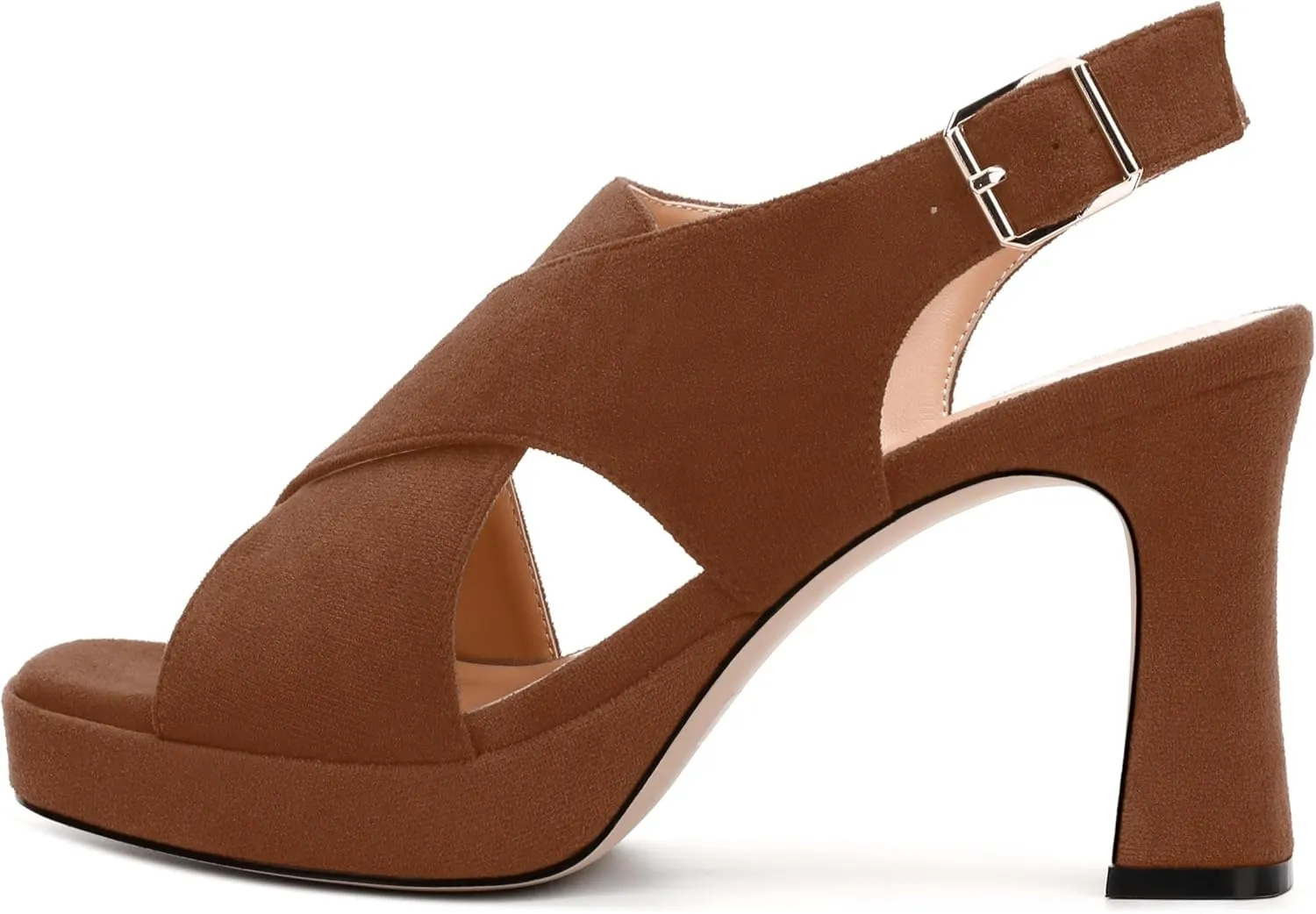 Womens Sandals Open Toe Platform Sandals Buckle Adjustable Strap Heeled Sandals Fashion Solid Suede High Heels