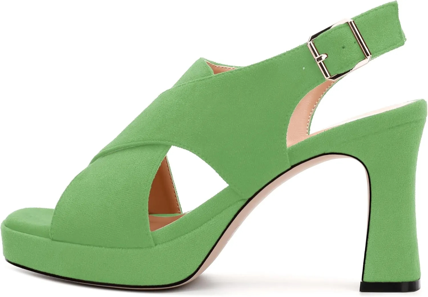 Womens Sandals Open Toe Platform Sandals Buckle Adjustable Strap Heeled Sandals Fashion Solid Suede High Heels