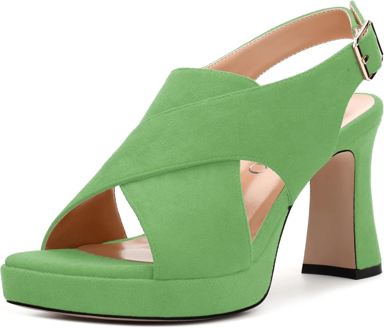 Womens Sandals Open Toe Platform Sandals Buckle Adjustable Strap Heeled Sandals Fashion Solid Suede High Heels
