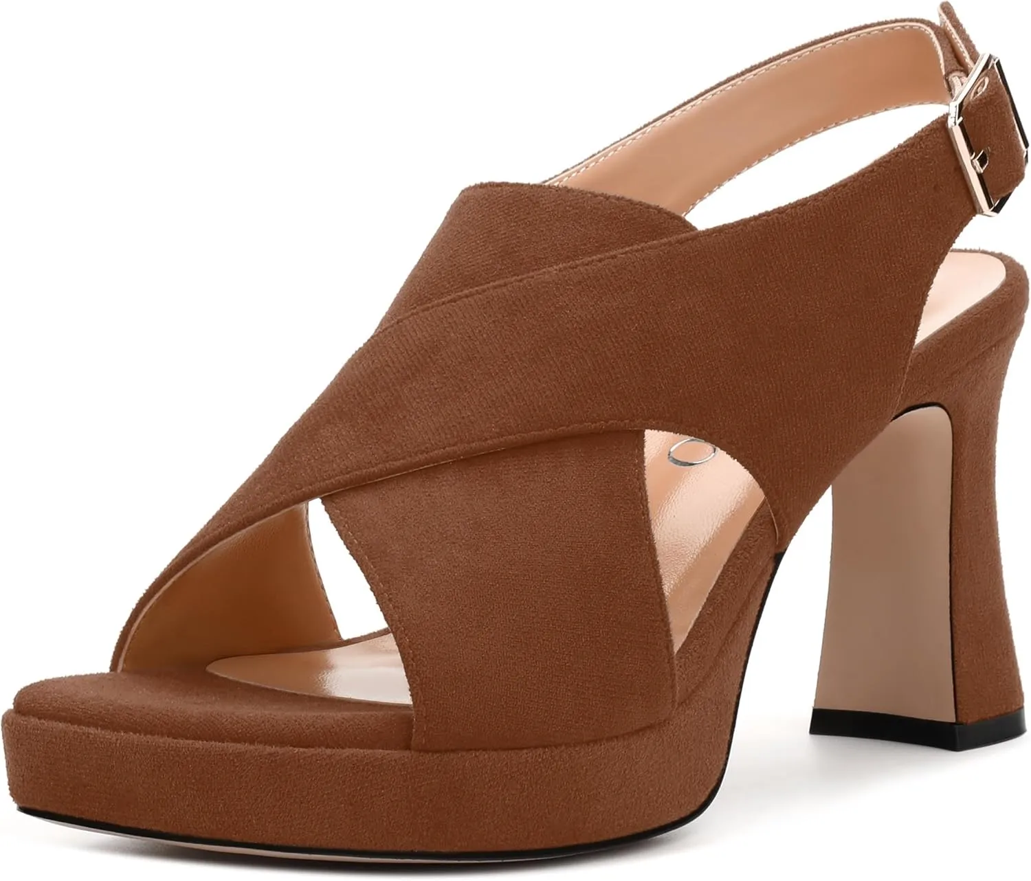 Womens Sandals Open Toe Platform Sandals Buckle Adjustable Strap Heeled Sandals Fashion Solid Suede High Heels