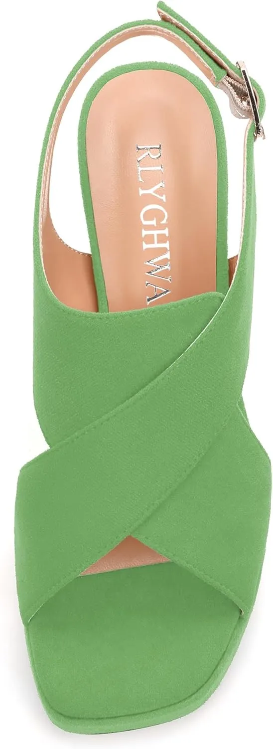 Womens Sandals Open Toe Platform Sandals Buckle Adjustable Strap Heeled Sandals Fashion Solid Suede High Heels