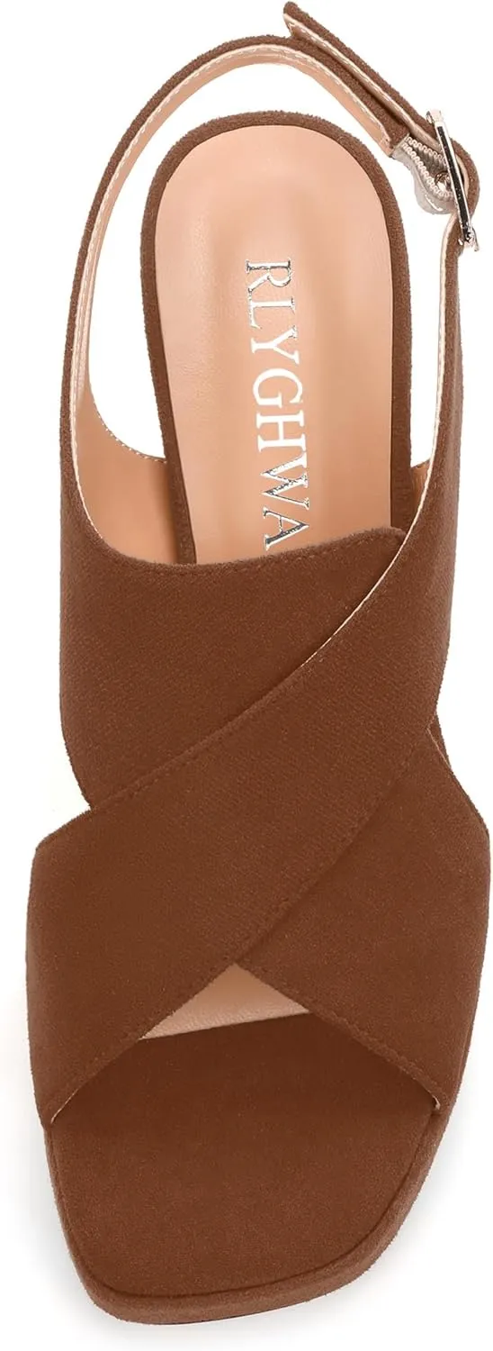 Womens Sandals Open Toe Platform Sandals Buckle Adjustable Strap Heeled Sandals Fashion Solid Suede High Heels