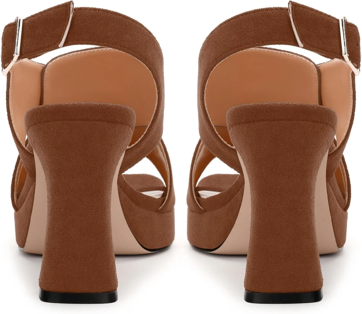 Womens Sandals Open Toe Platform Sandals Buckle Adjustable Strap Heeled Sandals Fashion Solid Suede High Heels