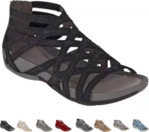 Women's Sandals Round Open Toe Hollow Roman Gladiator Bandage Design Flip Flops, Summer Sandals with Back Zipper Daily Shoes