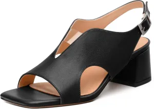 Womens Slingback Sandals, Peep Toe Mid Block heel Sandals for Women, Leather Insole Comfort Sandals 2"