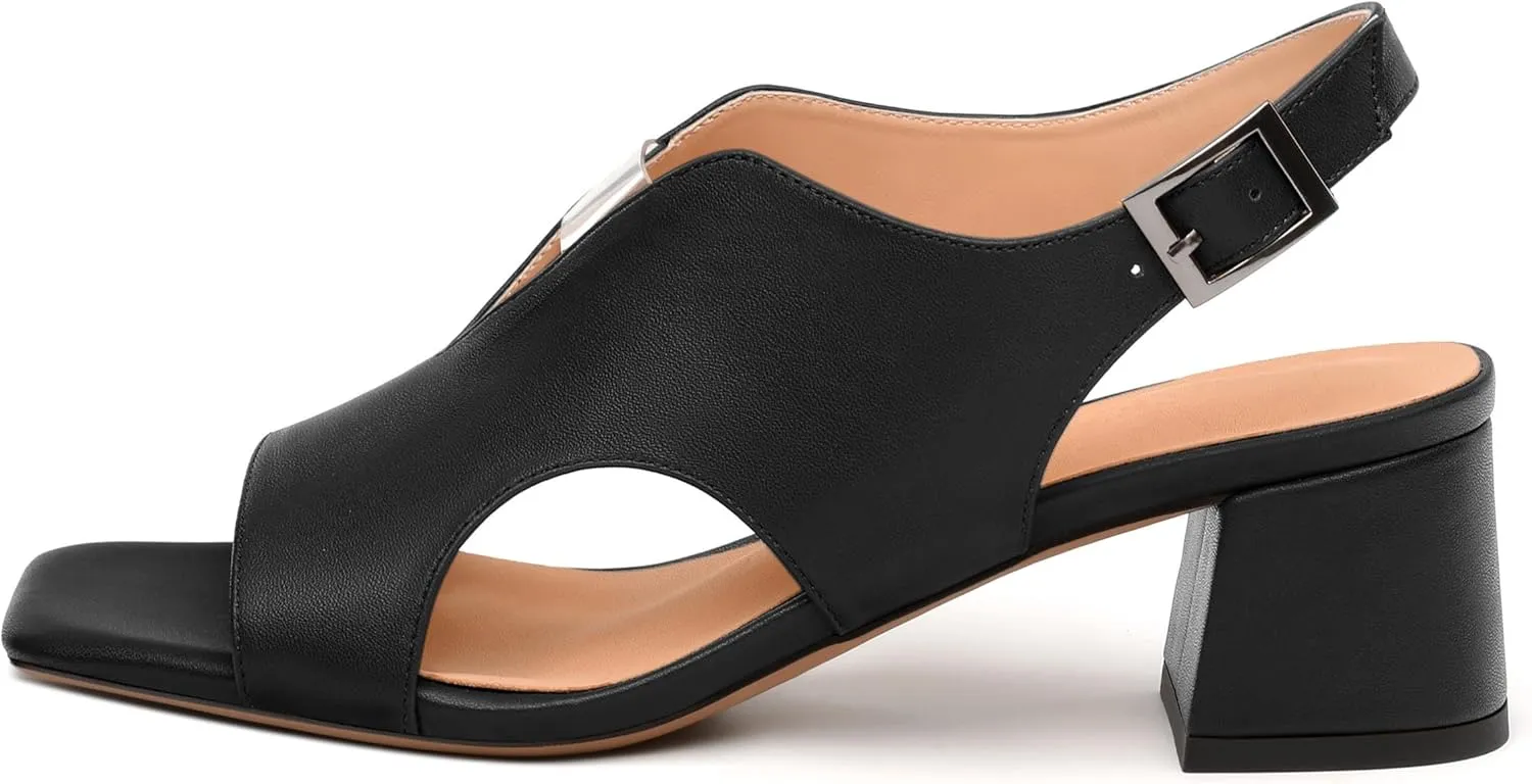 Womens Slingback Sandals, Peep Toe Mid Block heel Sandals for Women, Leather Insole Comfort Sandals 2"